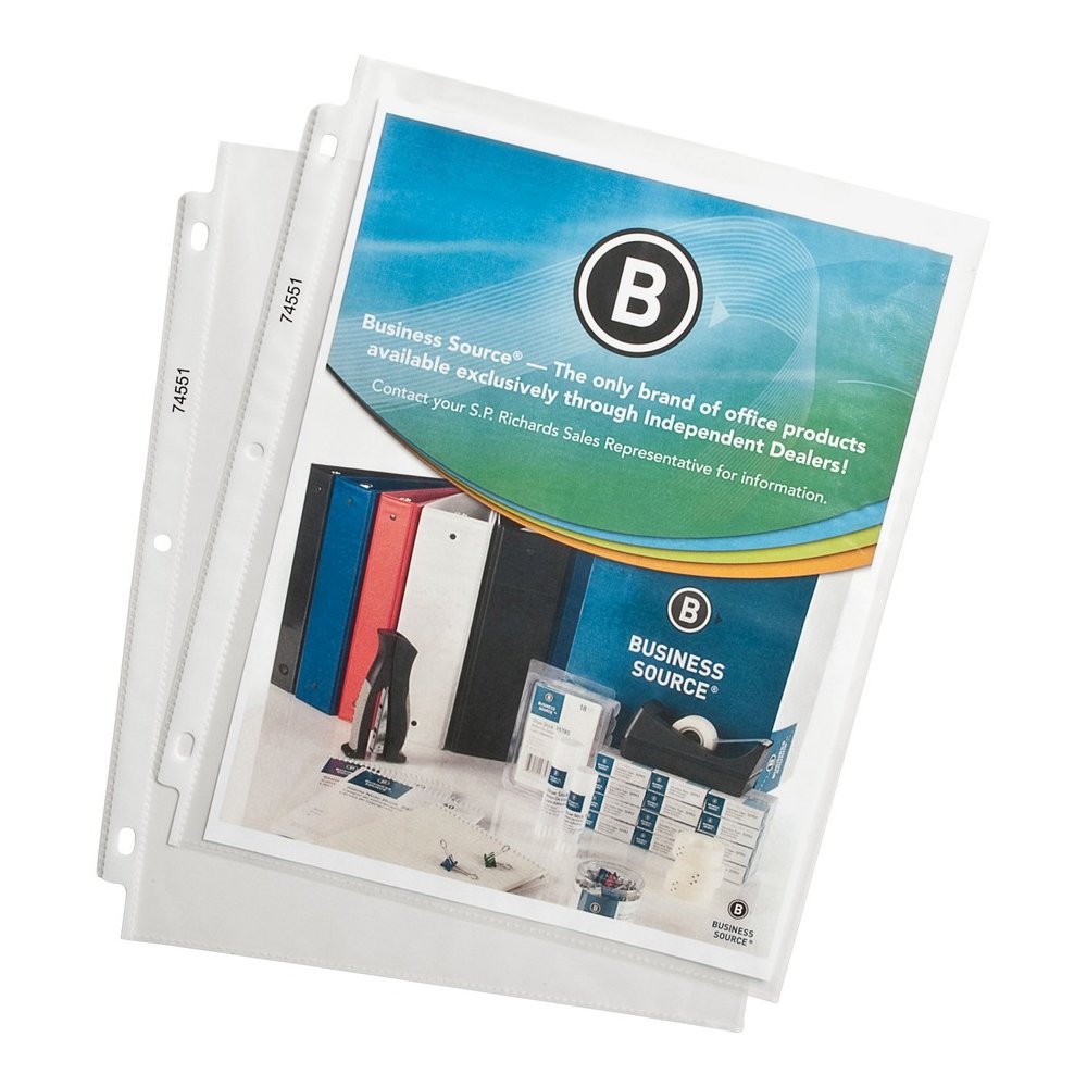 Business Source Poly Sheet Protectors - 11" Height x 9" Width - For Letter 8 1/2" x 11" Sheet - 3 x Holes - Ring Binder - Top Loading - Rectangular - Clear - Polypropylene - 100/Box - 5 / Carton. Picture 5