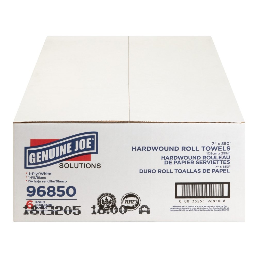 Genuine Joe Solutions Hardwound Paper Towels - 1 Ply - 7" Width x 850 ft Length - White - 65 / Pallet. Picture 7