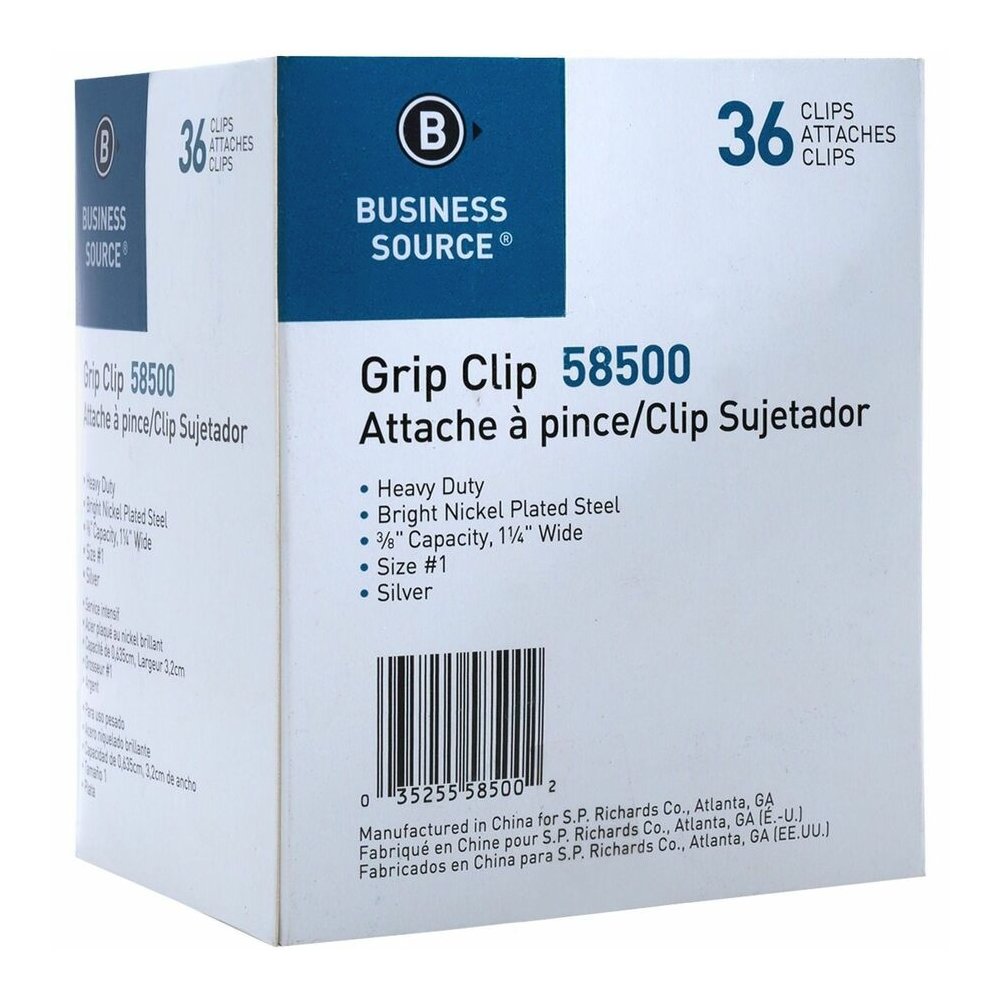 Business Source Bulldog Grip Clips - No. 1 - 1.3" Width - for Paper - Heavy Duty - Silver - 36 / Box. Picture 6