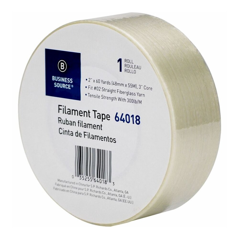 Business Source Heavy-duty Filament Tape - 60 yd Length x 2" Width - 3" Core - White - Fiberglass Filament Roll - 1 Roll. Picture 2