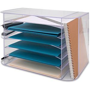Business Source 6-tray Jumbo Desk Sorter - 3 Pocket(s) - 6 Compartment(s) - 12.25" Height x 18.13" Width x 10" Depth - Desktop - Clear - 1 Each. Picture 2