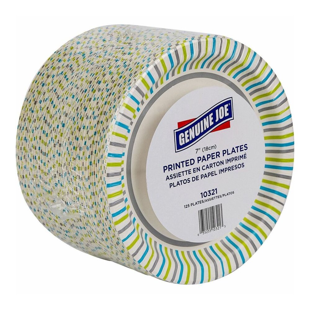 Genuine Joe 7" Printed Paper Plates - Disposable - 7" Diameter - Assorted - 125 / Pack. Picture 6