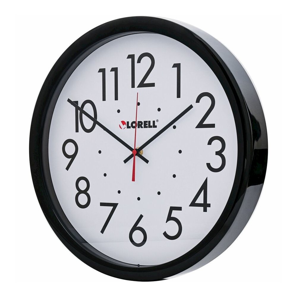 Lorell 14-1/2" Self-Set Wall Clock - Analog - Quartz - White Main Dial - Black Case. Picture 2