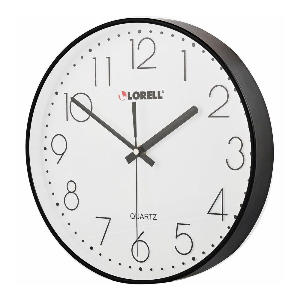 Lorell 12" Round Quiet Wall Clock - Analog - Quartz - Black Case. Picture 2