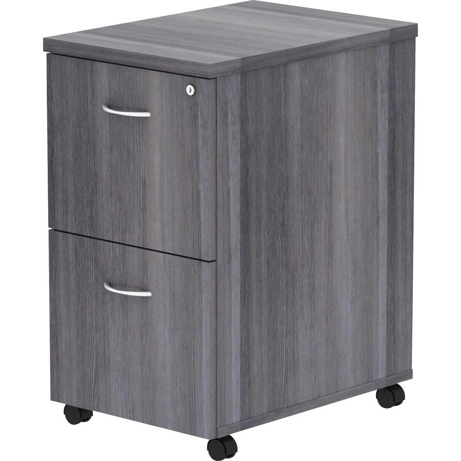 Lorell Essentials Series File/File Mobile File Cabinet - 28.3" Height x 16" Width x 22" Depth - Total Drawer(s): 2 - Finish: Weathered Charcoal, Laminate - Dual Wheel Caster, Durable, Built-in Hangrai. Picture 5