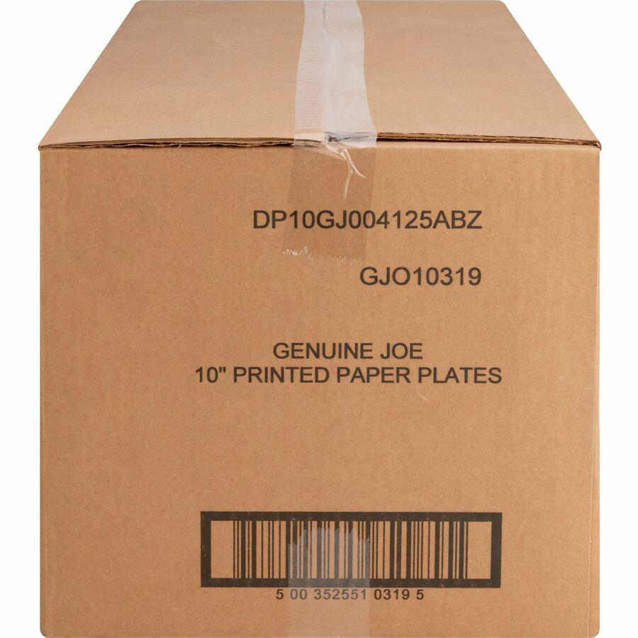 Genuine Joe 10" Printed Paper Plates - Disposable - 10" Diameter - Assorted - 125/Pack - 4 / Carton. Picture 6