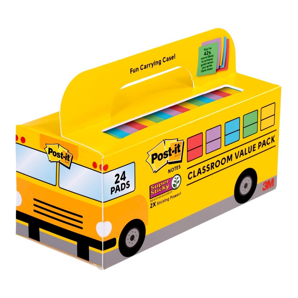 Post-it&reg; Super Sticky Notes Bus Cabinet Pack - 3" Flag/Note Width x 3" Flag/Note Length - Square - 70 Sheets per Pad - Iris, Electric Blue, Evergreen, Yellow, Candy Red - Sticky, Recyclable, Adhes. Picture 3