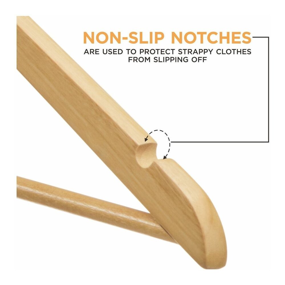 Lorell Wooden Coat Hangers - 7.2" Height x 13.8" Width - for Coat, Clothes, Garment - Wooden, Metal - Natural - 30 / Carton. Picture 6