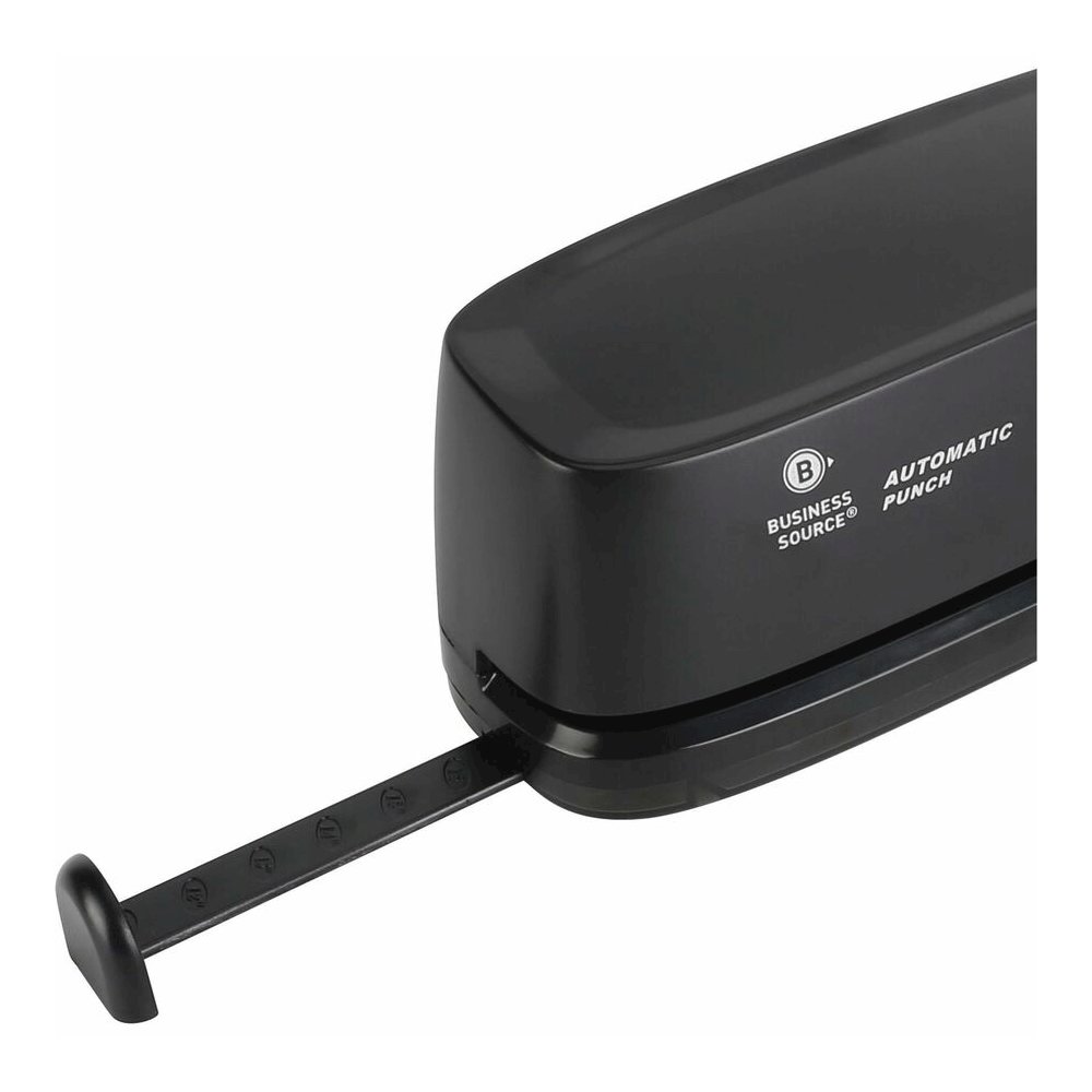 Business Source Electric Hole Punch - 3 Punch Head(s) - 10 Sheet of 20lb Paper - 9/32" Punch Size - 2.6" Width x 11.9" Depth x 3.2" Height - Black. Picture 5