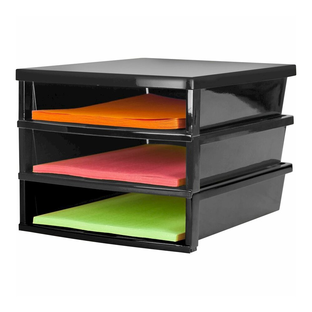 Storex Quick Stack Construction Paper Sorter - 500 x Sheet - 3 Compartment(s) - 8.40" Height x 11.25" Width x 13" Length - Black - Plastic - 1 Each. Picture 6