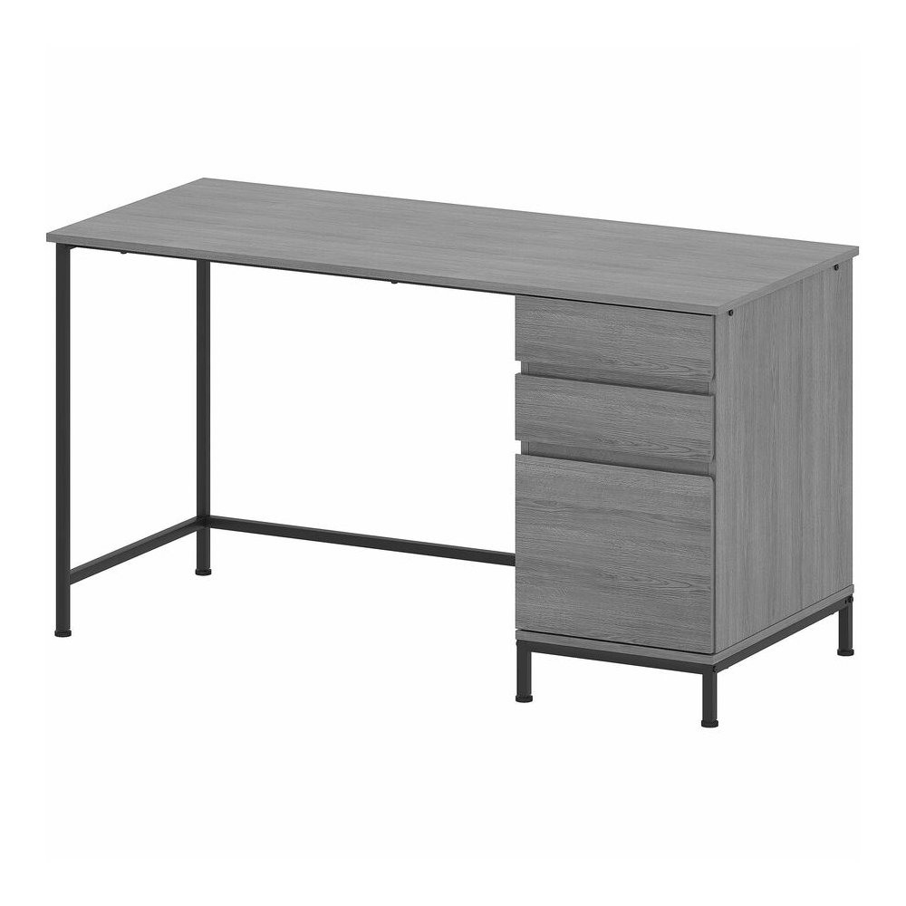 Lorell SOHO Desk with Side Drawers - 30" Height x 55" Width x 23.6" Depth - Total Drawer(s): 3 - Single Pedestal on Right Side - Finish: Charcoal - 1 Each. Picture 4