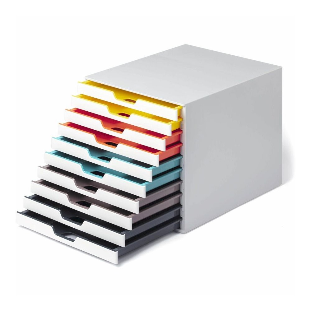 DURABLE VARICOLOR MIX 10 Drawer Desktop Storage Box, White/Multicolor - 10 Drawer(s) - 11" Height x 11.5" Width x 14" DepthDesktop - White - Plastic - 1 Each. Picture 3