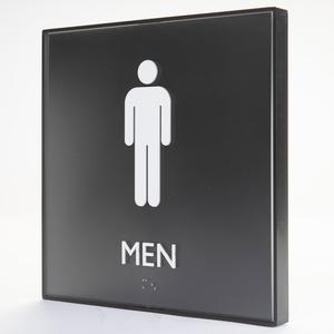 Lorell Men's Restroom Sign - Print/Message "Men" , "Toilette Men" - 8" Width x 8" Height - Square Shape - Surface-mountable - Easy Readability, Injection-molded - Restroom, Architectural - Plastic - B. Picture 3
