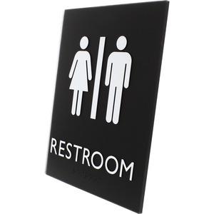 Lorell Unisex Restroom Sign - Print/Message "Toilette Men" , "TOILETTE (ladies)" - 6.4" Width x 8.5" Height - Rectangular Shape - Surface-mountable - Easy Readability, Braille - Restroom, Information . Picture 4