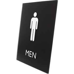Lorell Men's Restroom Sign - Print/Message "Men" - 6.4" Width x 8.5" Height - Rectangular Shape - Surface-mountable - Easy Readability, Braille - Plastic - Black - 1 Each. Picture 3
