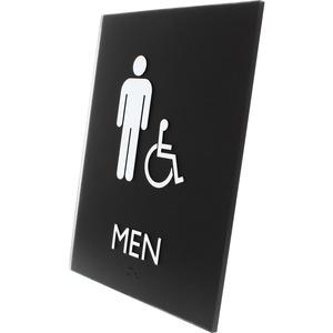 Lorell Men's Handicap Restroom Sign - Print/Message "Men" - 6.4" Width x 8.5" Height - Rectangular Shape - Surface-mountable - Easy Readability, Braille - Plastic - Black - 1 Each. Picture 4
