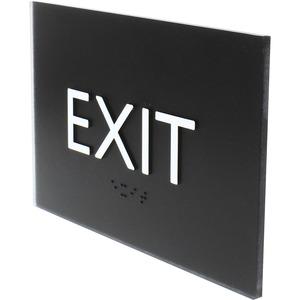 Lorell Exit Sign - 4.5" Width x 6.8" Height - Rectangular Shape - Surface-mountable - Easy Readability, Braille - Indoor - Plastic - Black - 1 Each. Picture 4