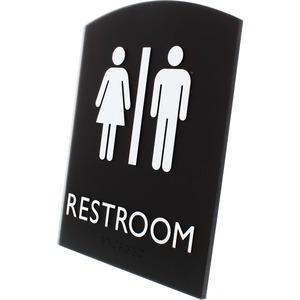 Lorell Arched Unisex Restroom Sign - 6.8" Width x 8.5" Height - Rectangular Shape - Surface-mountable - Easy Readability, Braille - Plastic - Black - 1 Each. Picture 6