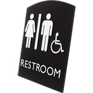 Lorell Arched Unisex Handicap Restroom Sign - 6.8" Width x 8.5" Height - Rectangular Shape - Surface-mountable - Easy Readability, Braille - Plastic - Black - 1 Each. Picture 4