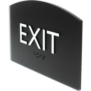 Lorell Exit Sign - 4.5" Width x 6.8" Height - Curved Shape - Surface-mountable - Easy Readability, Braille - Indoor - Plastic - Black - 1 Each. Picture 3