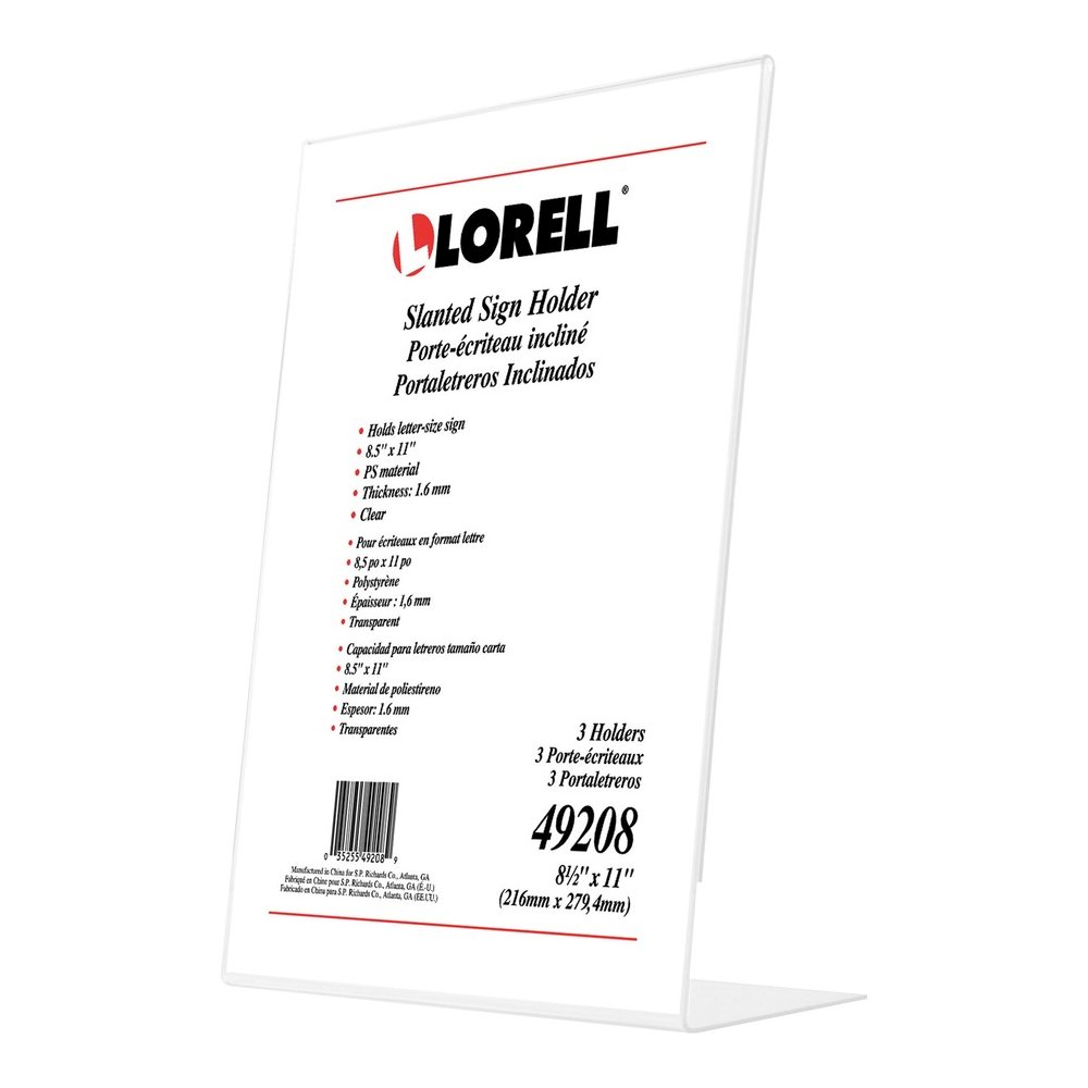 Lorell L-base Slanted Sign Holder Stand - Support 8.50" x 11" Media - Acrylic - Clear - 3 / Pack. Picture 6