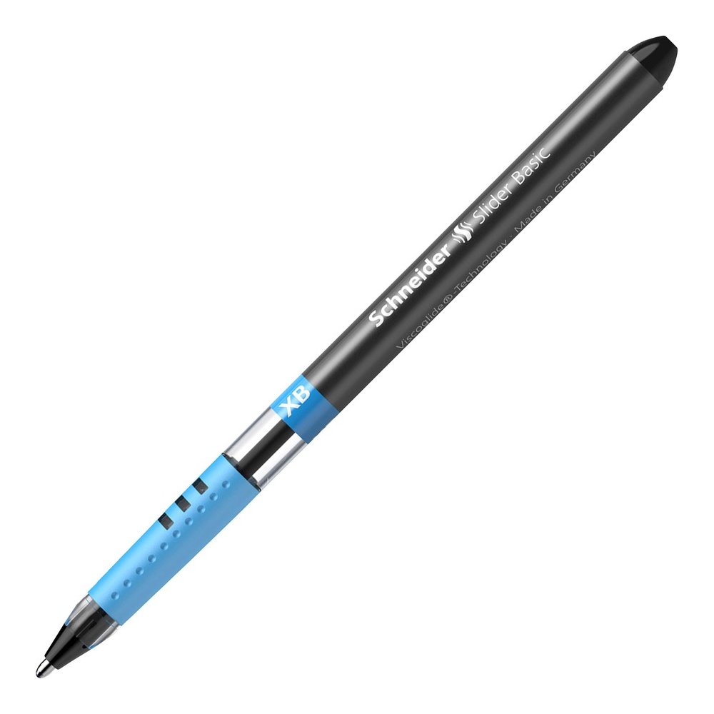 Schneider Slider Basic XB Ballpoint Pen - Black Ink - Transparent Rubberized, Black, Silver Barrel - Stainless Steel Tip - 10 / Pack. Picture 4