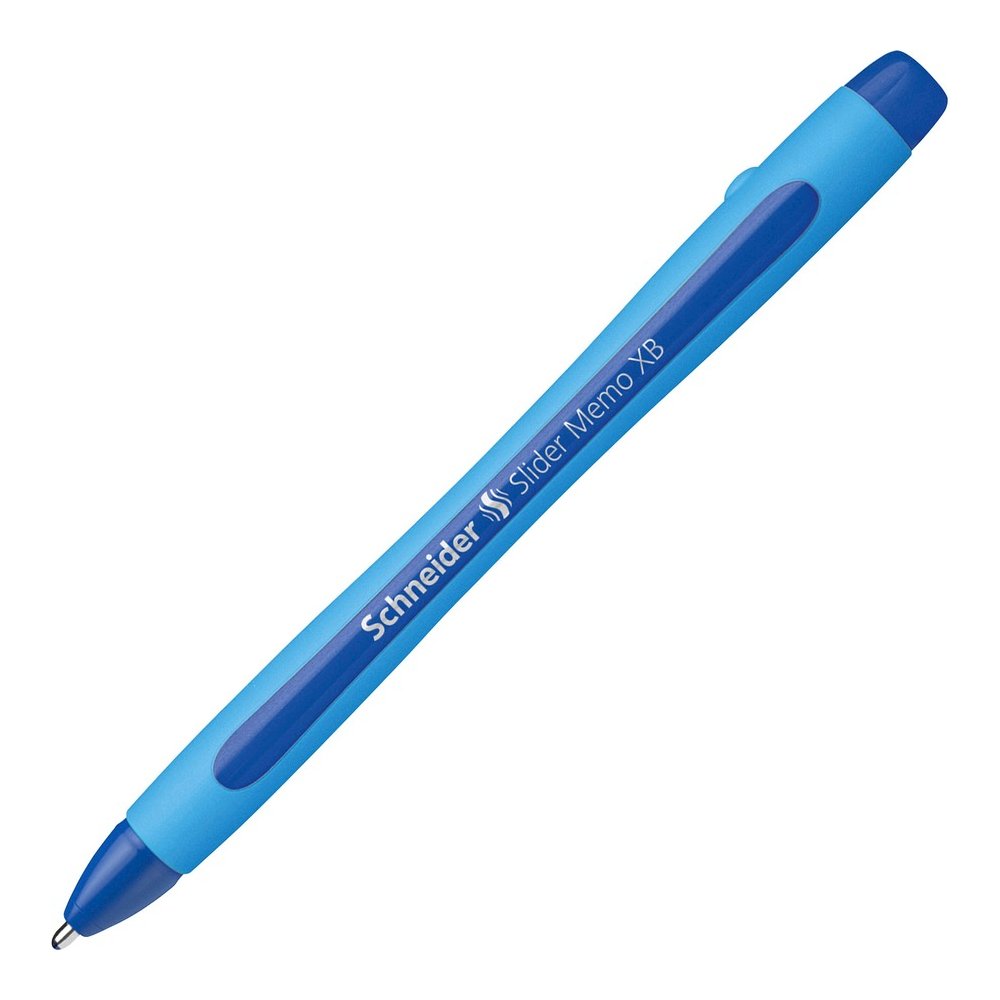 Schneider Slider Memo XB Ballpoint Pen - Blue Ink - Blue Rubberized, Light Blue Barrel - Stainless Steel Tip - 10 / Pack. Picture 4