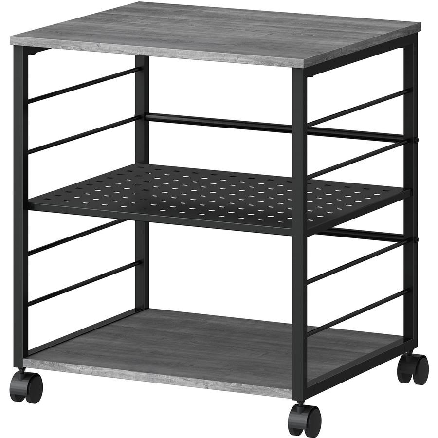 Lorell Deskside Mobile Machine Stand - 200 lb Load Capacity - 26.50" Height x 23.60" Width x 19.60" Depth - Desk - Powder Coated - Metal, Laminate, Polyvinyl Chloride (PVC) - Charcoal, Black. Picture 5