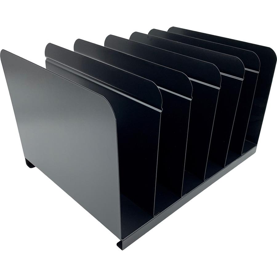 Huron 6-slot Vertical Book Rack - 6 Compartment(s) - Vertical - 9" Height x 15" Width x 11" Depth - Durable - Black - Steel - 1 Each. Picture 2