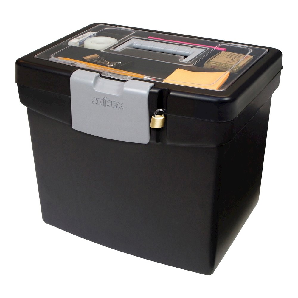 Storex Portable File Storage Box with XL Lid - External Dimensions: 10.9" Length x 13.2" Width x 11" Height - 30 lb - Media Size Supported: Letter 8.50" x 11" - Clamping Latch, Lid Closure - Black - F. Picture 2