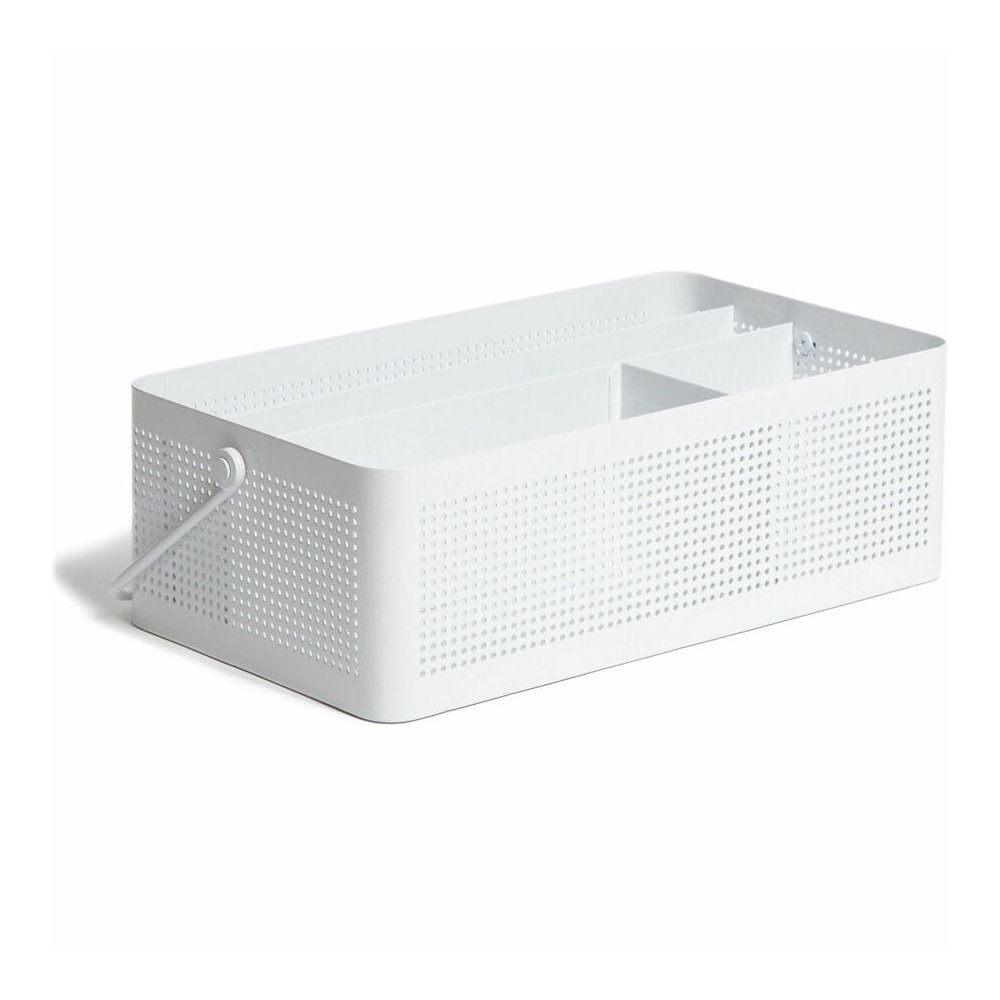 U Brands Modern Perforated Metal Desk Caddy - 4 Compartment(s) - 3.90" Height x 12.30" Width x 6.90" Depth - Durable, Portable, Handle - White - Metal - 1 Each. Picture 4