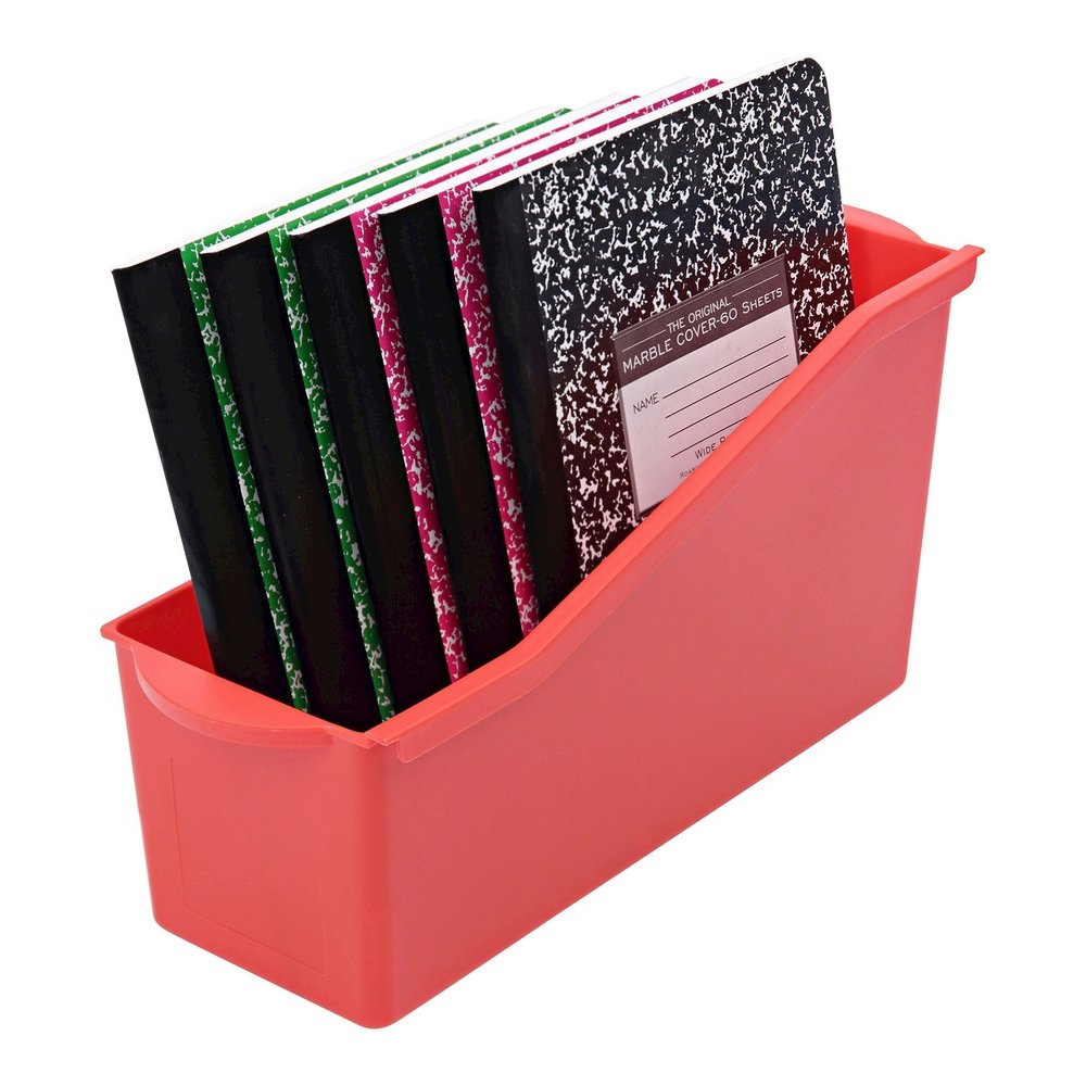 Deflecto Antimicrobial Kids Book Bin - 7.35" Height x 14.20" Width x 5.34" Depth - Antimicrobial, Lightweight, Portable, Mold Resistant, Mildew Resistant, Stackable, Handle - Red - Polypropylene - 1 E. Picture 3