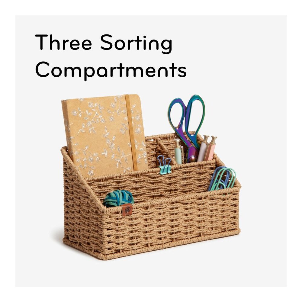 U Brands Woven All-in-1 Desk Organizer - 3 Compartment(s) - 5.70" Height x 10.20" Width x 4.90" Depth - Sturdy - Brown - 1 Each. Picture 6
