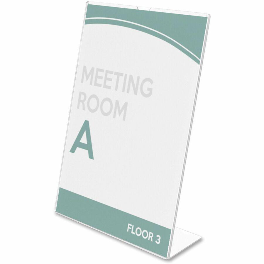Deflecto Superior Image Slanted Sign Holders - 8.5" Width x 11" Height x 3.5" Depth - L-shaped Shape - Top Loading, Durable - Polystyrene - Clear - 12 / Carton. Picture 4