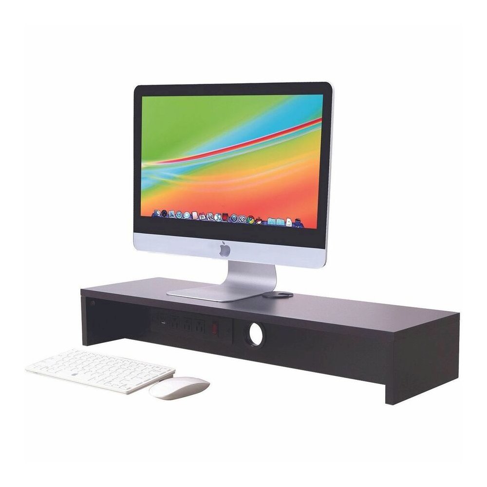 Rocelco DMSV Dual Monitor Stand - 4.70" Height x 30" Width x 9" Depth - Desk - Black - For Monitor - Electrical Outlet, USB Charging Port, Cable Management. Picture 4