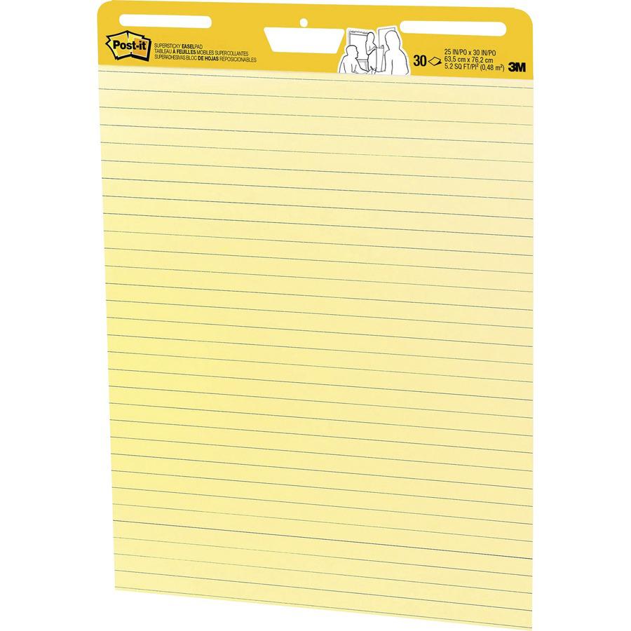Post-it&reg; Self-Stick Easel Pads with Faint Rule - 30 Sheets - Stapled - Feint Blue Margin - 18.50 lb Basis Weight - 25" x 30" Sheet Size - Yellow Paper - Cardboard Cover - Self-adhesive, Reposition. Picture 4
