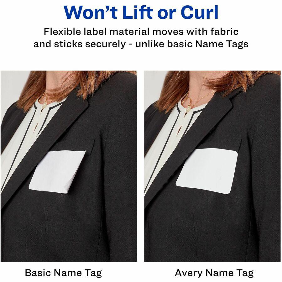 Avery&reg; Name Badge Label - 2 21/64" Width x 3 3/8" Length - Removable Adhesive - Rectangle - Laser, Inkjet - White, Red - Film - 8 / Sheet - 50 Total Sheets - 400 Total Label(s) - 400 / Box. Picture 4