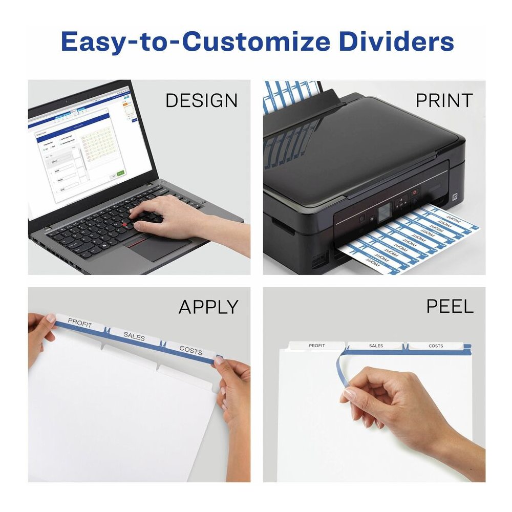 Avery&reg; Print & Apply Clear Label Dividers - Index Maker Easy Apply Label Strip - 15 x Divider(s) - 3 Blank Tab(s) - 3 Tab(s)/Set - 8.5" Divider Width x 11" Divider Length - Letter - 3 Hole Punched. Picture 2