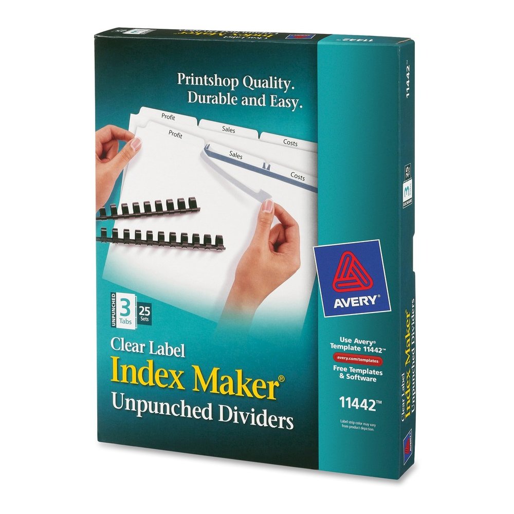 Avery&reg; Print & Apply Label Unpunched Dividers - Index Maker Easy Apply Label Strip - 75 x Divider(s) - 3 Blank Tab(s) - 3 Tab(s)/Set - 8.5" Divider Width x 11" Divider Length - Letter - White Pape. Picture 3