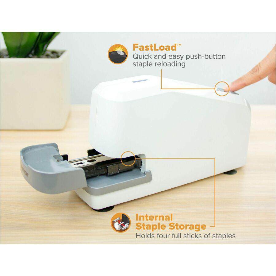 Bostitch Impulse 25 Electric Stapler - 25 Sheets Capacity - 210 Staple Capacity - Full Strip - 1/4" Staple Size - 1 Each - White. Picture 5