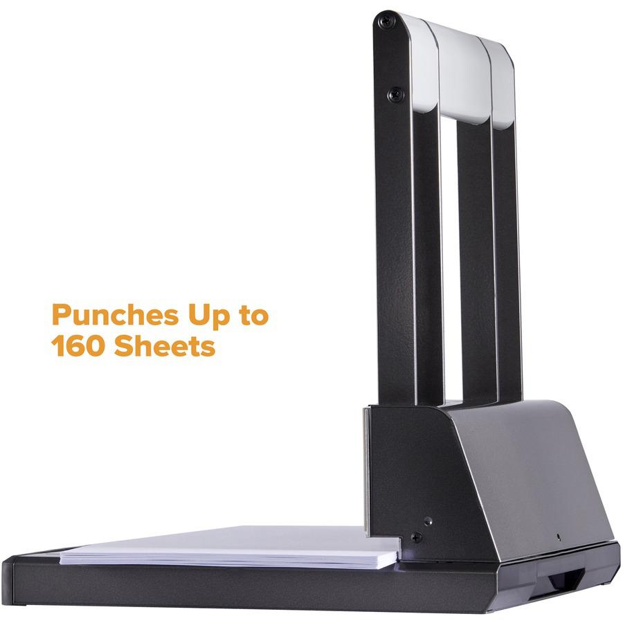 Bostitch Antimicrobial Adjustable Hole Punch - 3 Punch Head(s) - 160 Sheet of 20lb Paper - 9/32" Punch Size - Round Shape - 15" x 6" - Black, Silver. Picture 3