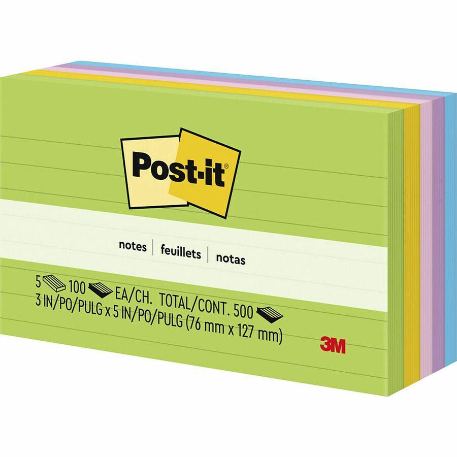 Post-it&reg; Notes Original Lined Notepads - Floral Fantasy Color Collection - 500 - 3" Flag/Note Width x 5" Flag/Note Length - Rectangle - 100 Sheets per Pad - Ruled - Limeade, Citron, Positively Pin. Picture 4