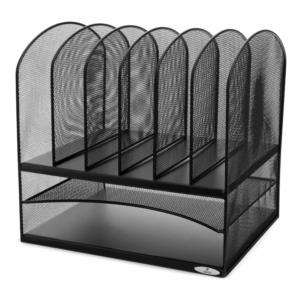 Safco Onyx 2 Horizontal/6 Upright Desk Organizer - 8 Compartment(s) - 13" Height x 13.25" Width x 11.50" Depth - Desktop - Black - Steel - 1 Each. Picture 7