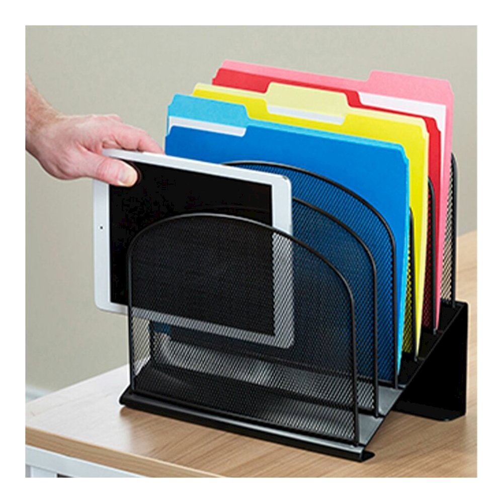 Safco Onyx Wire Mesh Desktop Organizer - 5 Compartment(s) - Compartment Size : 1" - 12" Height x 11.25" Width x 7.25" Depth - Desktop - Powder Coated - Black - Steel - 1 Each. Picture 3