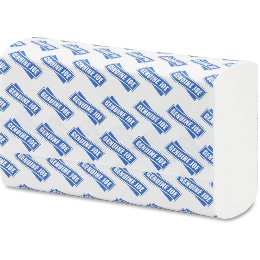 Genuine Joe Paper Towel Multi fold 250 sheets White - 1 Ply - Multifold - 9.20" Width x 9.40" Length - embossed design - White - Paper, Fiber - 250 Sheets/Pack - 16 / Carton. Picture 6
