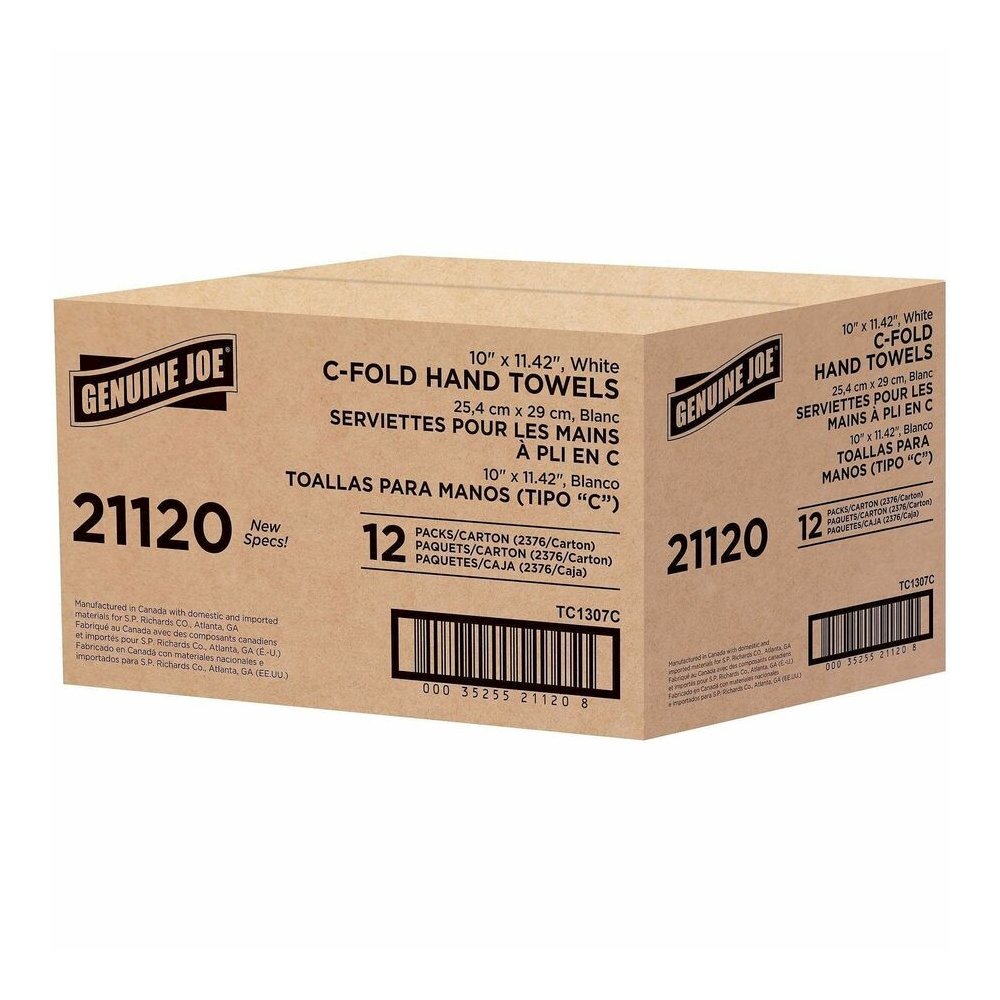 Genuine Joe Paper Towel C-fold 200 sheets White - 1 Ply - C-fold - 13" Width x 10" Length - embossed design - White - Fiber, Paper - 200 Sheets/Pack - 12 / Carton. Picture 3