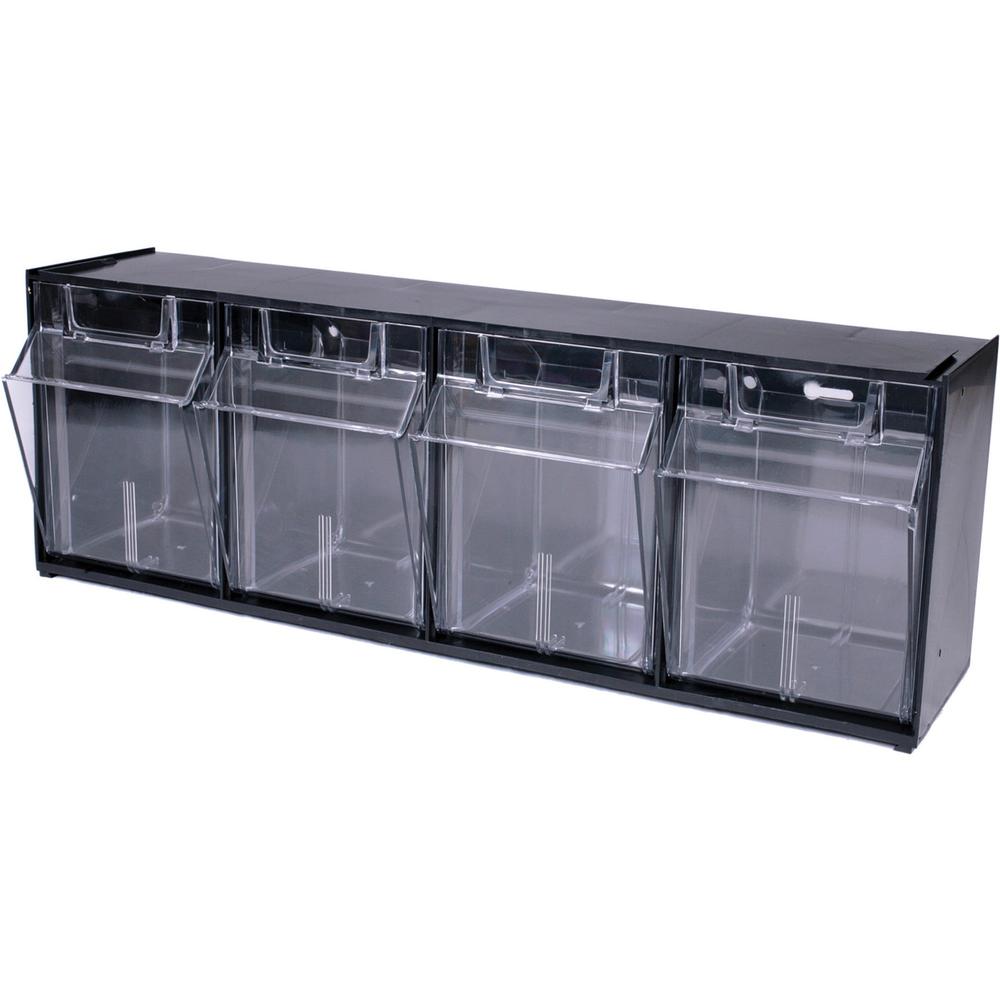 Deflecto Tilt Bin Interlocking Multi-Bin Storage Organizer - 4 Compartment(s) - 8.1" Height x 23.6" Width x 6.6" Depth - Interlockable - Black - Plastic - 1 Each. Picture 3