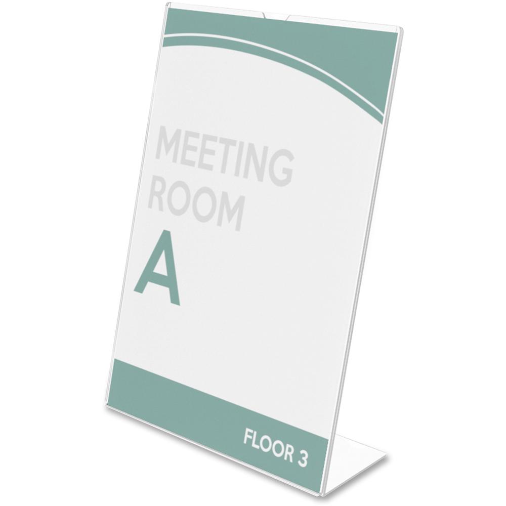 Deflecto Superior Image Slanted Sign Holders - 1 Each - 11" Width x 8.5" Height - Top Loading - Plastic - Clear. Picture 3