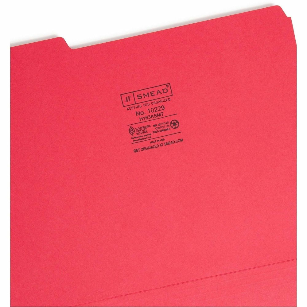 Smead 1/3 Tab Cut Letter Recycled Interior File Folder - 8 1/2" x 11" - 3/4" Expansion - Top Tab Location - Assorted Tab Position - 11 pt. - 1 Plys - Green, Orange, Red, Sky Blue, Yellow - 10% Recycle. Picture 6
