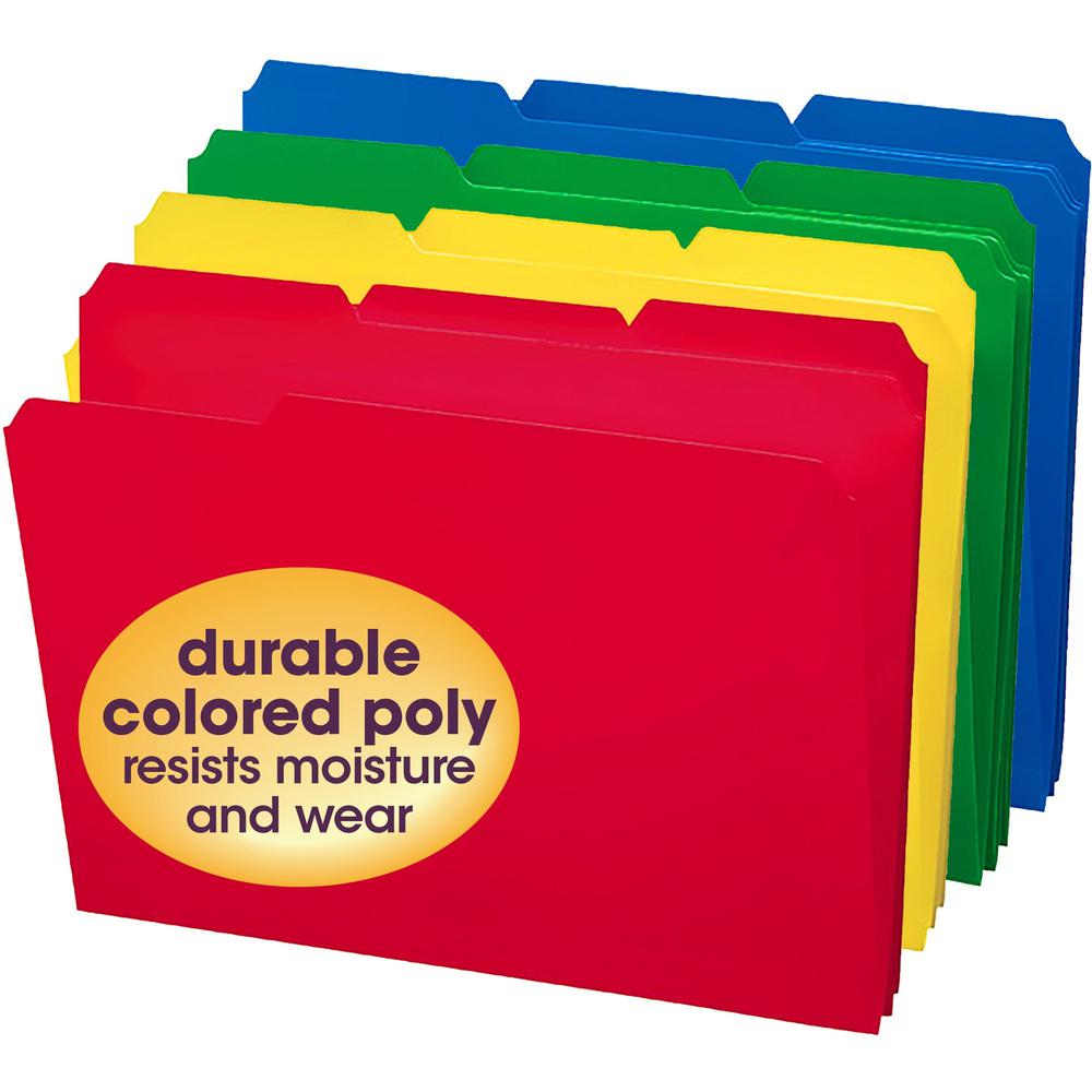Smead 1/3 Tab Cut Letter Top Tab File Folder - 8 1/2" x 11" - 3/4" Expansion - Top Tab Location - Assorted Tab Position - 17 pt. - Polypropylene - Blue, Green, Yellow, Red - 24 / Box. Picture 5